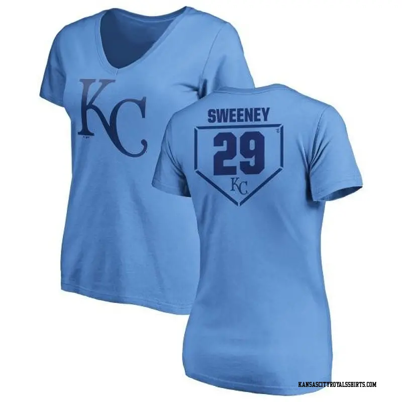 Women's Kansas City Royals ＃29 Mike Sweeney Light Blue Branded RBI Slim Fit V-Neck T-Shirt