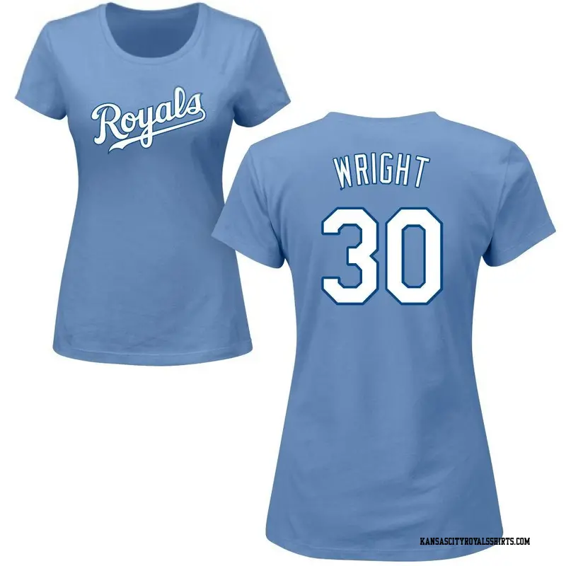 Women's Kansas City Royals ＃30 Kyle Wright Light Blue Roster Name & Number T-Shirt