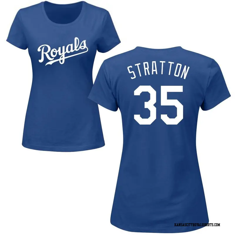 Women's Kansas City Royals ＃35 Chris Stratton Royal Roster Name & Number T-Shirt