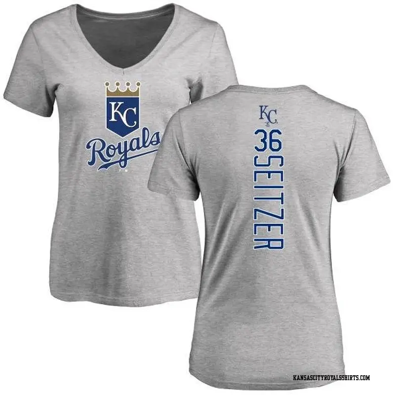 Women's Kansas City Royals ＃36 Kevin Seitzer Royal Backer Slim Fit T-Shirt Ash