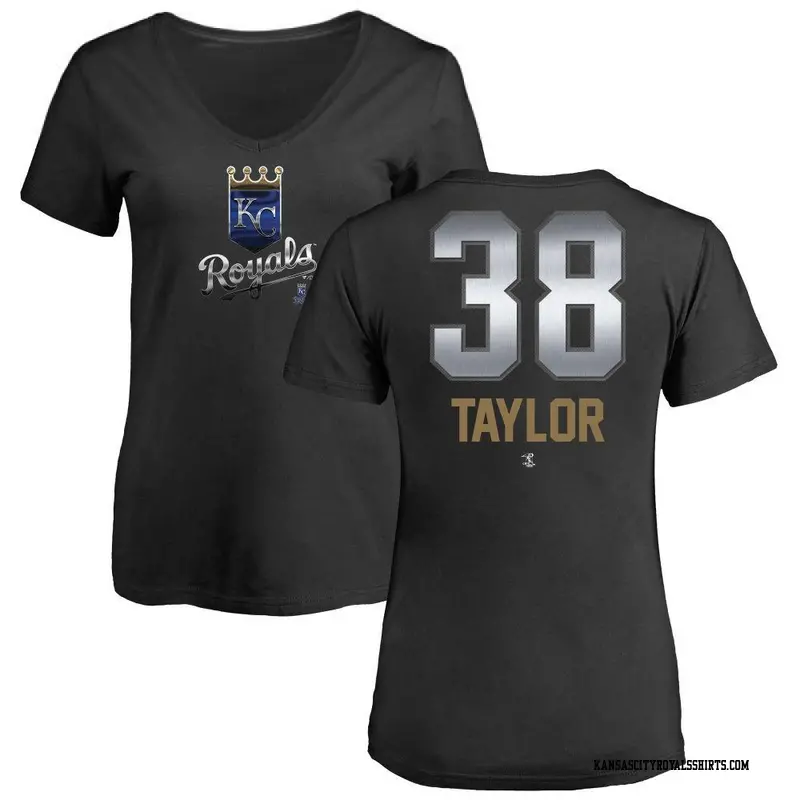 Women's Kansas City Royals ＃38 Josh Taylor Black Branded Midnight Mascot V-Neck T-Shirt