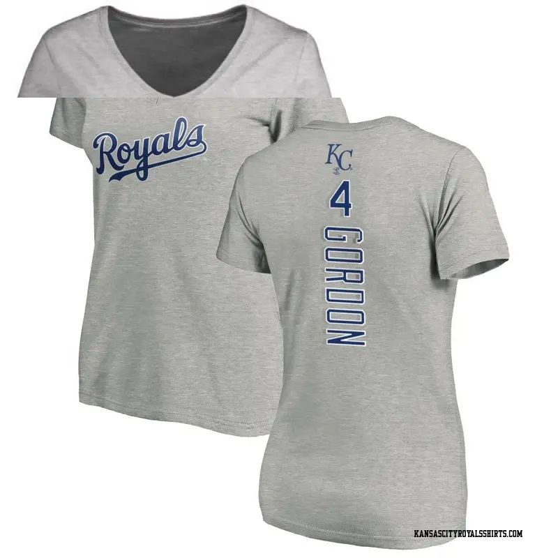 Women's Kansas City Royals ＃4 Alex Gordon Royal Backer Slim Fit T-Shirt Ash