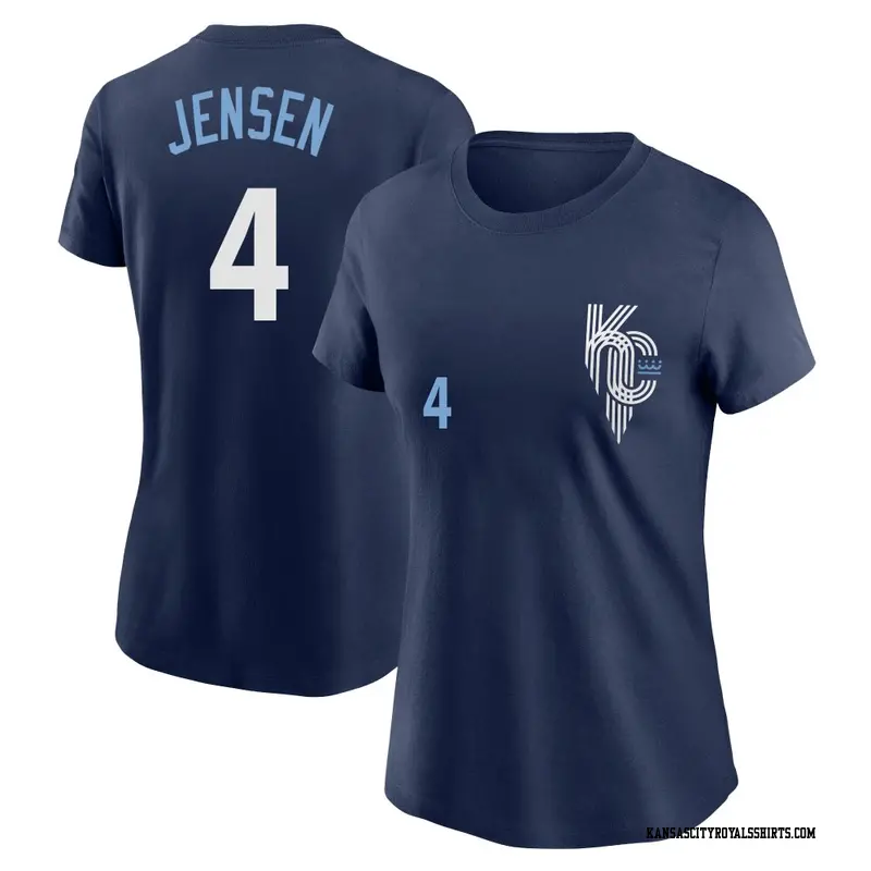 Women's Kansas City Royals ＃4 Carter Jensen Navy 2022 City Connect Name & Number T-Shirt