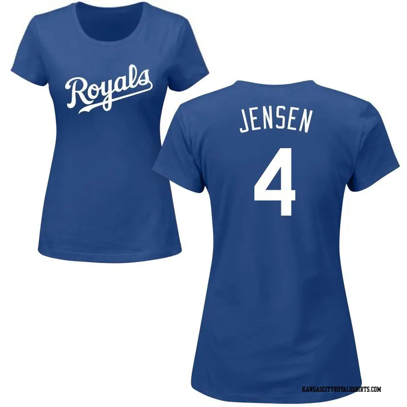 Women's Kansas City Royals ＃4 Carter Jensen Royal Roster Name & Number T-Shirt