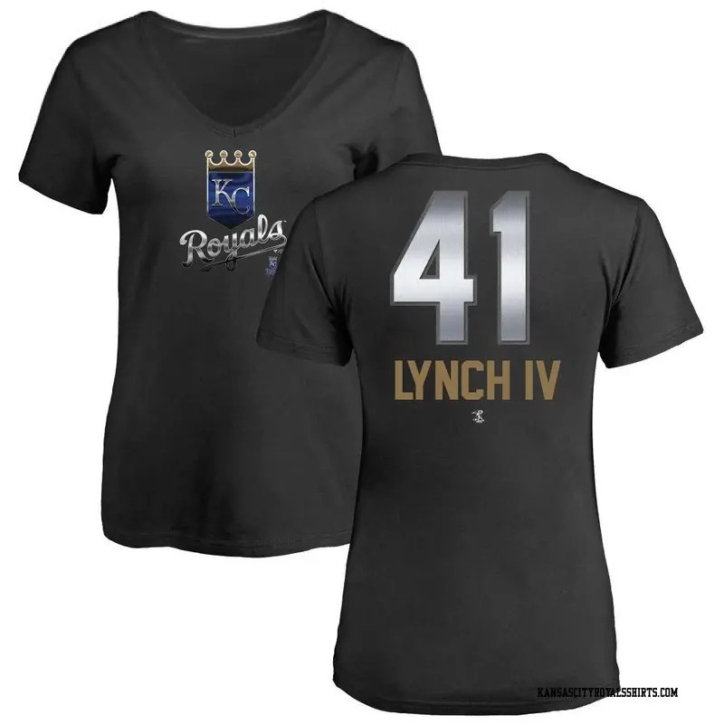 Women's Kansas City Royals ＃41 Daniel Lynch IV Black Midnight Mascot V-Neck T-Shirt