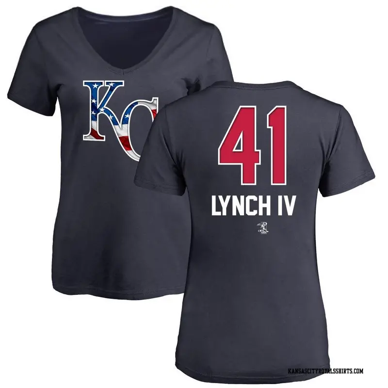 Women's Kansas City Royals ＃41 Daniel Lynch IV Navy Name and Number Banner Wave V-Neck T-Shirt