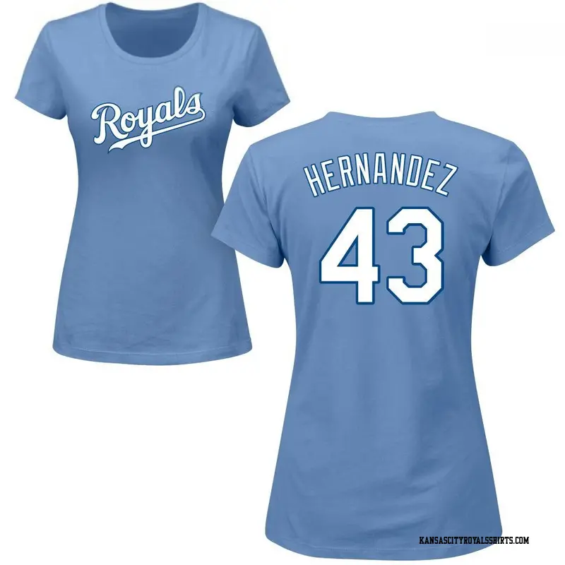 Women's Kansas City Royals ＃43 Carlos Hernandez Light Blue Roster Name & Number T-Shirt