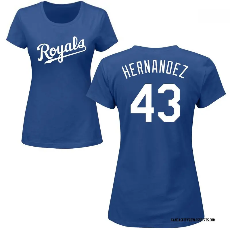 Women's Kansas City Royals ＃43 Carlos Hernandez Royal Roster Name & Number T-Shirt