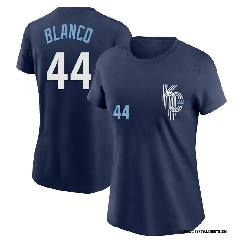 Women's Kansas City Royals ＃44 Dairon Blanco Navy 2022 City Connect Name & Number T-Shirt