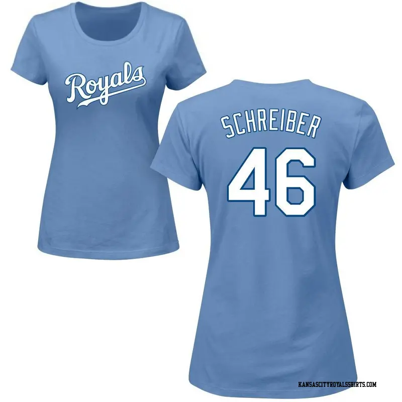 Women's Kansas City Royals ＃46 John Schreiber Light Blue Roster Name & Number T-Shirt