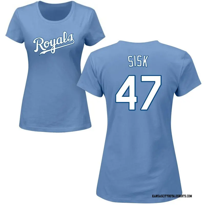 Women's Kansas City Royals ＃47 Evan Sisk Light Blue Roster Name & Number T-Shirt