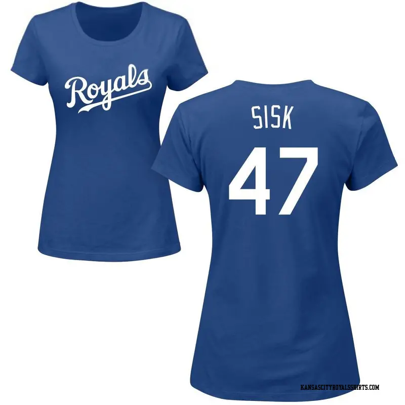 Women's Kansas City Royals ＃47 Evan Sisk Royal Roster Name & Number T-Shirt