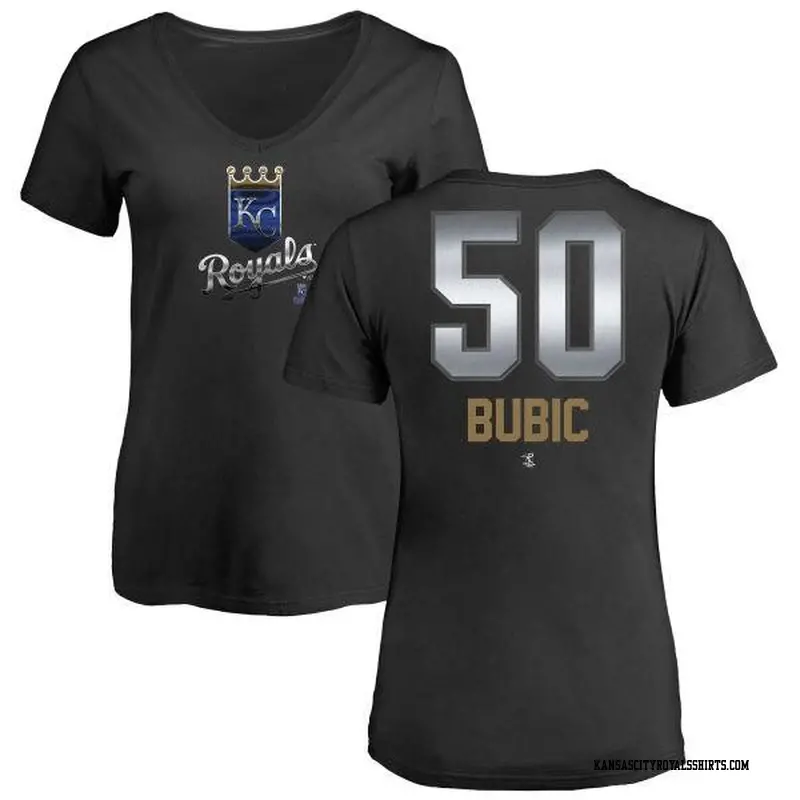 Women's Kansas City Royals ＃50 Kris Bubic Black Branded Midnight Mascot V-Neck T-Shirt