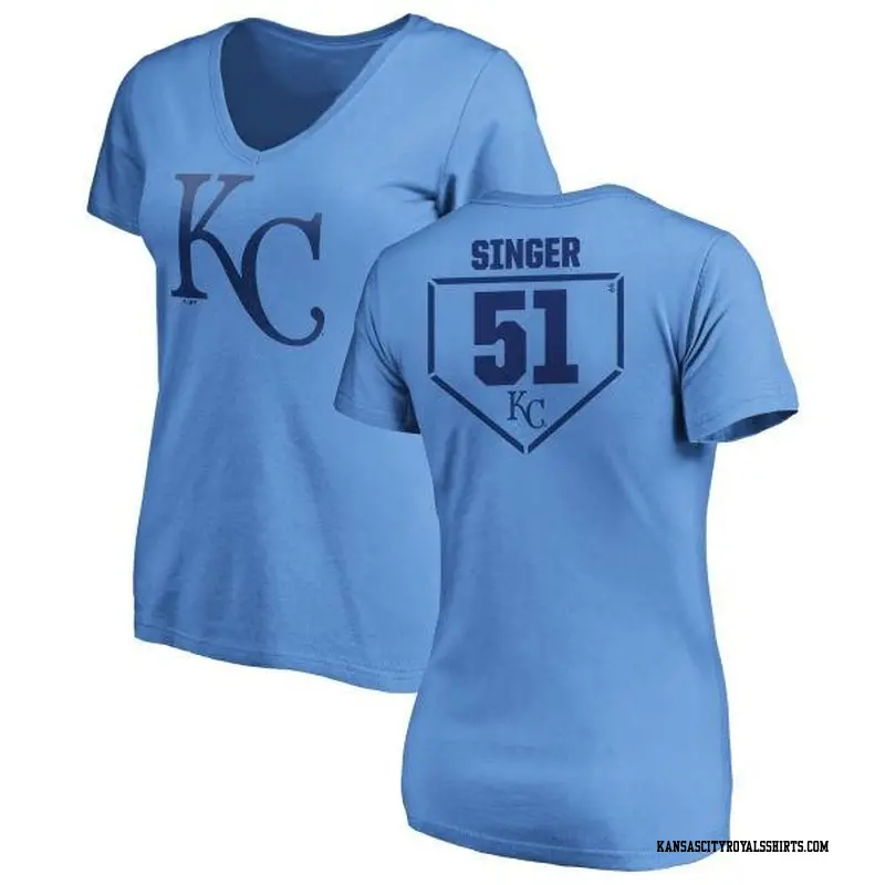 Women's Kansas City Royals ＃51 Brady Singer Light Blue Branded RBI Slim Fit V-Neck T-Shirt