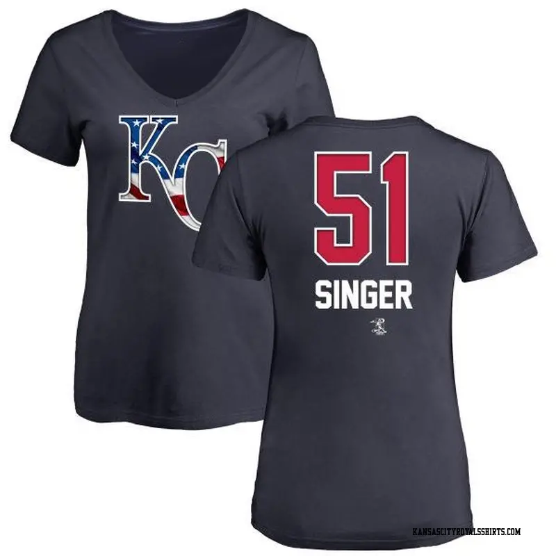 Women's Kansas City Royals ＃51 Brady Singer Navy Branded Name and Number Banner Wave V-Neck T-Shirt