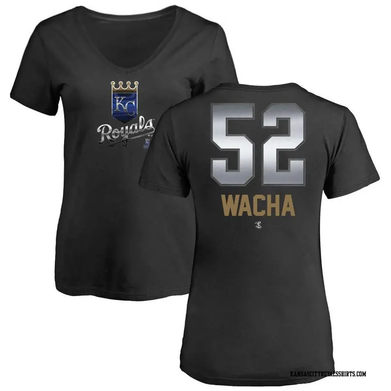 Women's Kansas City Royals ＃52 Michael Wacha Black Midnight Mascot V-Neck T-Shirt