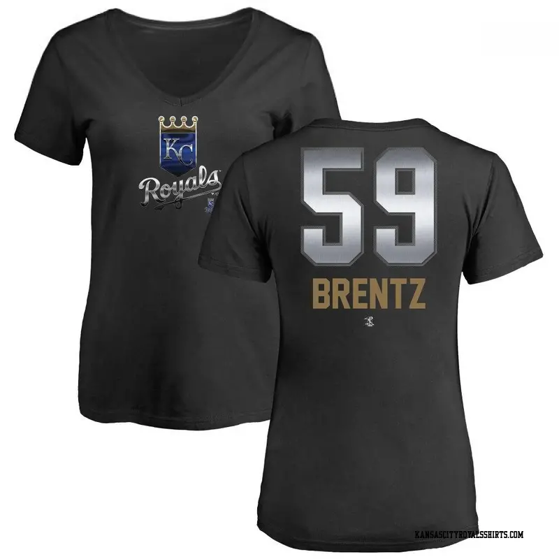 Women's Kansas City Royals ＃59 Jake Brentz Black Branded Midnight Mascot V-Neck T-Shirt