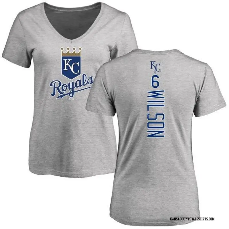 Women's Kansas City Royals ＃6 Willie Wilson Royal Backer Slim Fit T-Shirt Ash