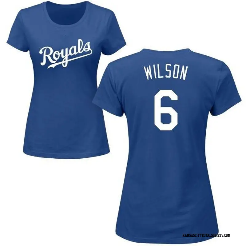 Women's Kansas City Royals ＃6 Willie Wilson Royal Roster Name & Number T-Shirt