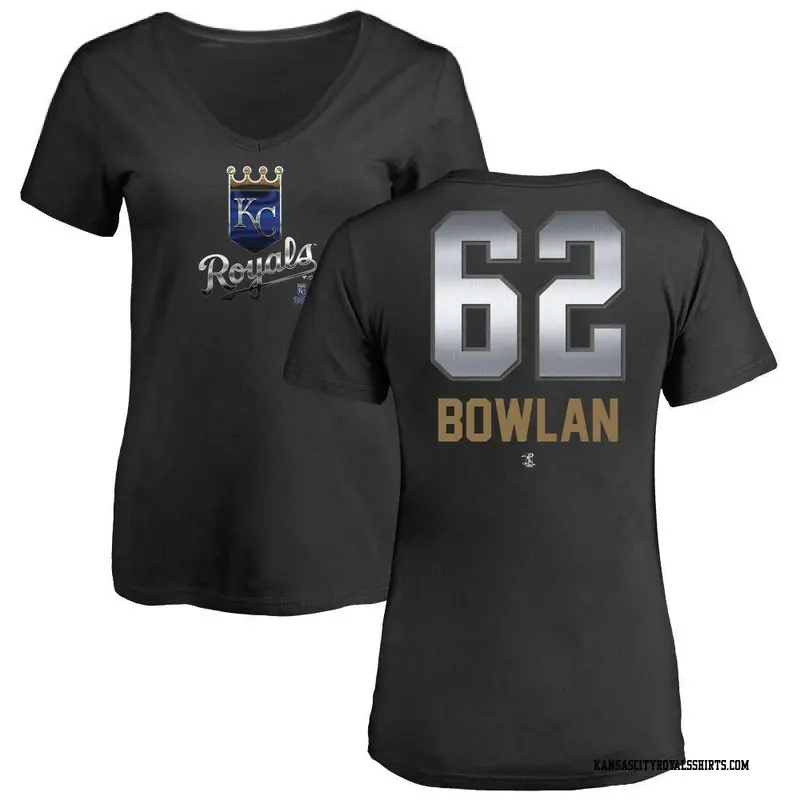 Women's Kansas City Royals ＃62 Jonathan Bowlan Black Branded Midnight Mascot V-Neck T-Shirt