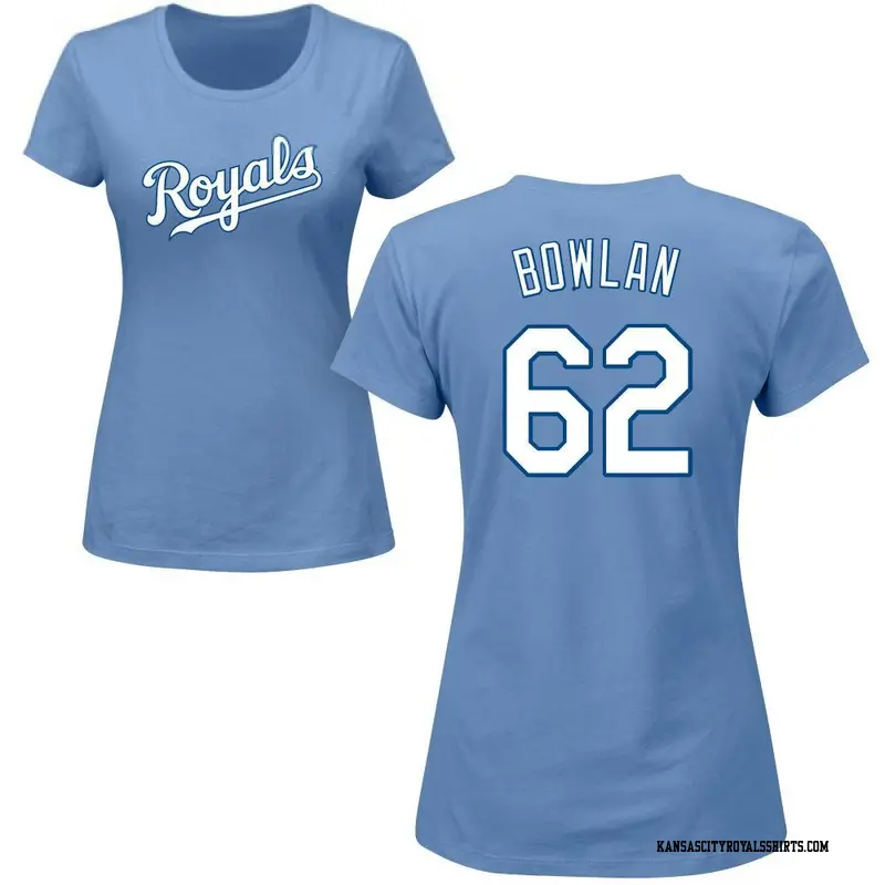 Women's Kansas City Royals ＃62 Jonathan Bowlan Light Blue Roster Name & Number T-Shirt