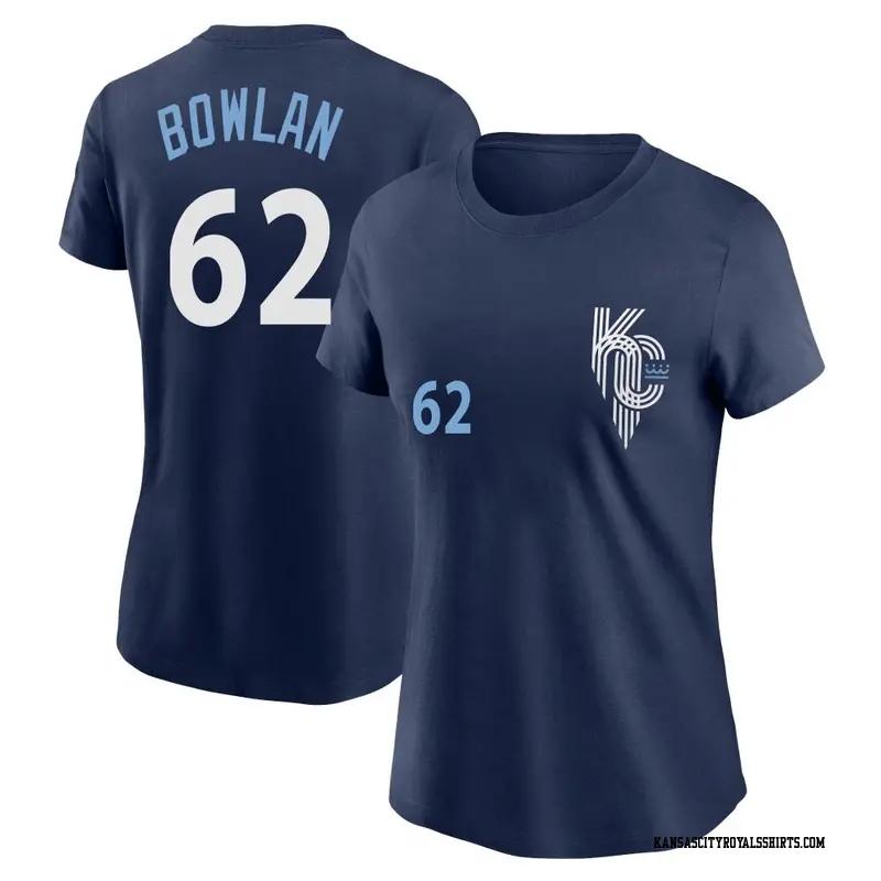 Women's Kansas City Royals ＃62 Jonathan Bowlan Navy 2022 City Connect Name & Number T-Shirt