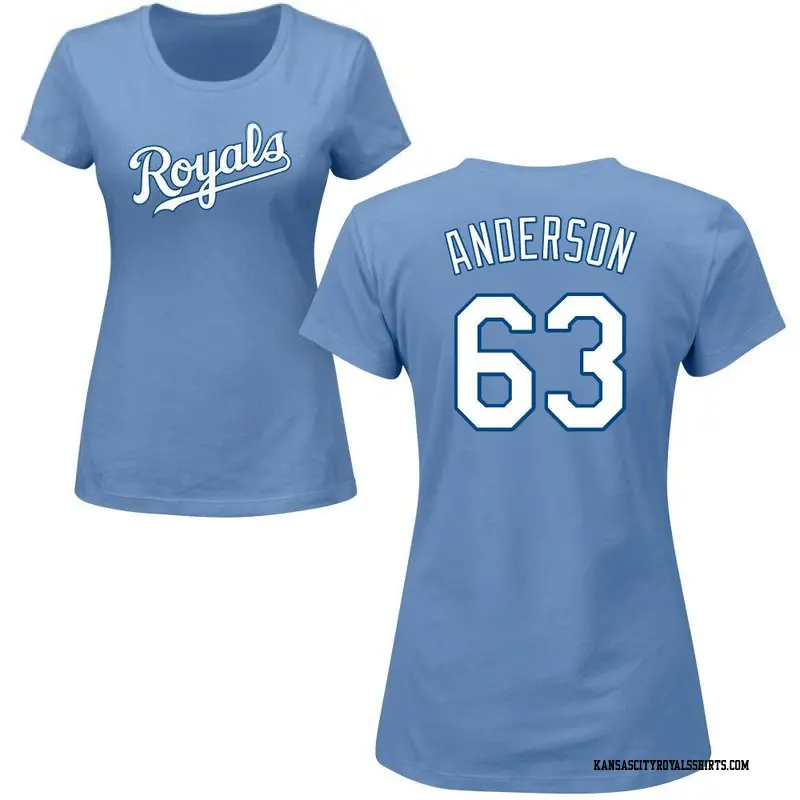 Women's Kansas City Royals ＃63 Nick Anderson Light Blue Roster Name & Number T-Shirt