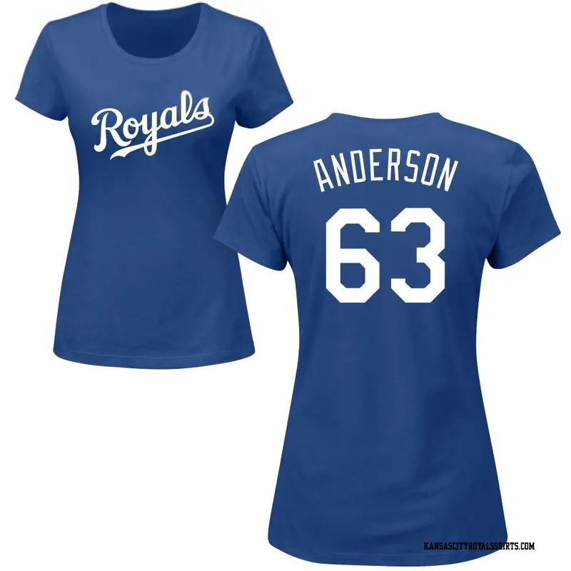 Women's Kansas City Royals ＃63 Nick Anderson Royal Roster Name & Number T-Shirt