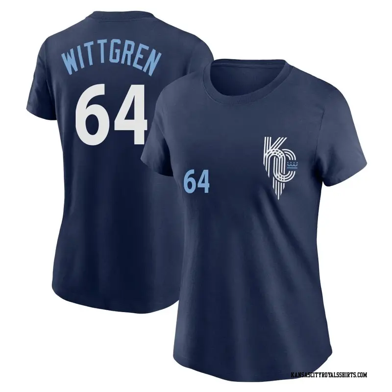 Women's Kansas City Royals ＃64 Nick Wittgren Navy 2022 City Connect Name & Number T-Shirt