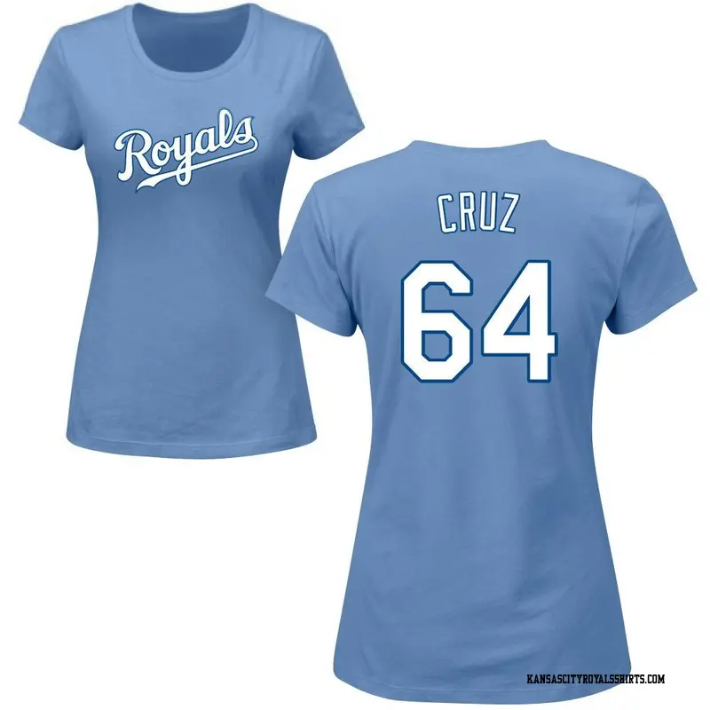 Women's Kansas City Royals ＃64 Steven Cruz Light Blue Roster Name & Number T-Shirt