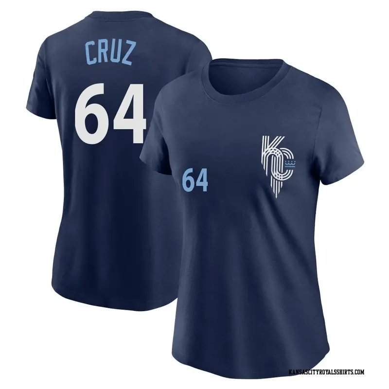 Women's Kansas City Royals ＃64 Steven Cruz Navy 2022 City Connect Name & Number T-Shirt