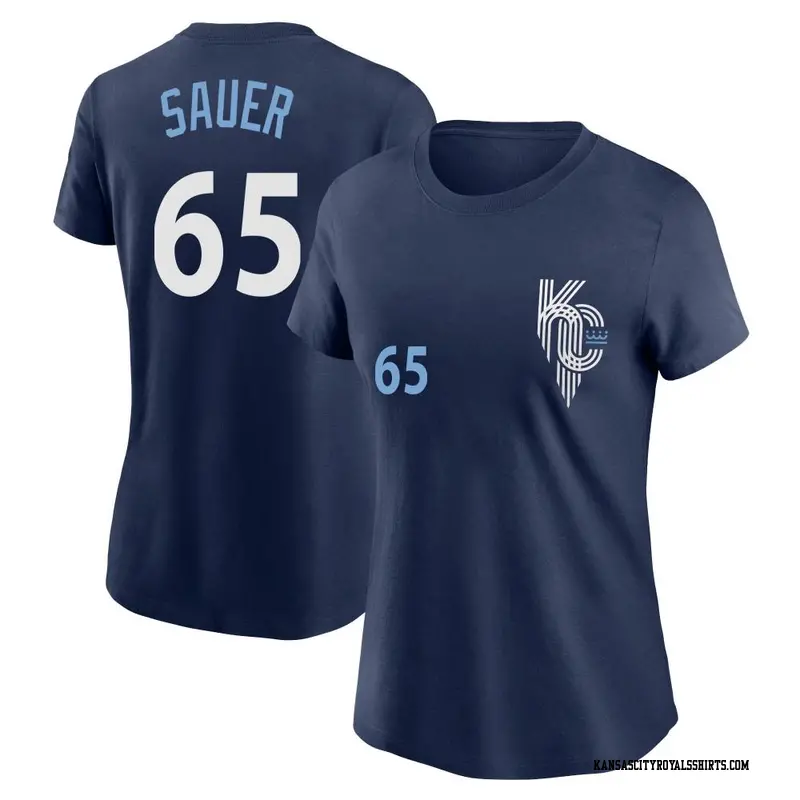 Women's Kansas City Royals ＃65 Matt Sauer Navy 2022 City Connect Name & Number T-Shirt