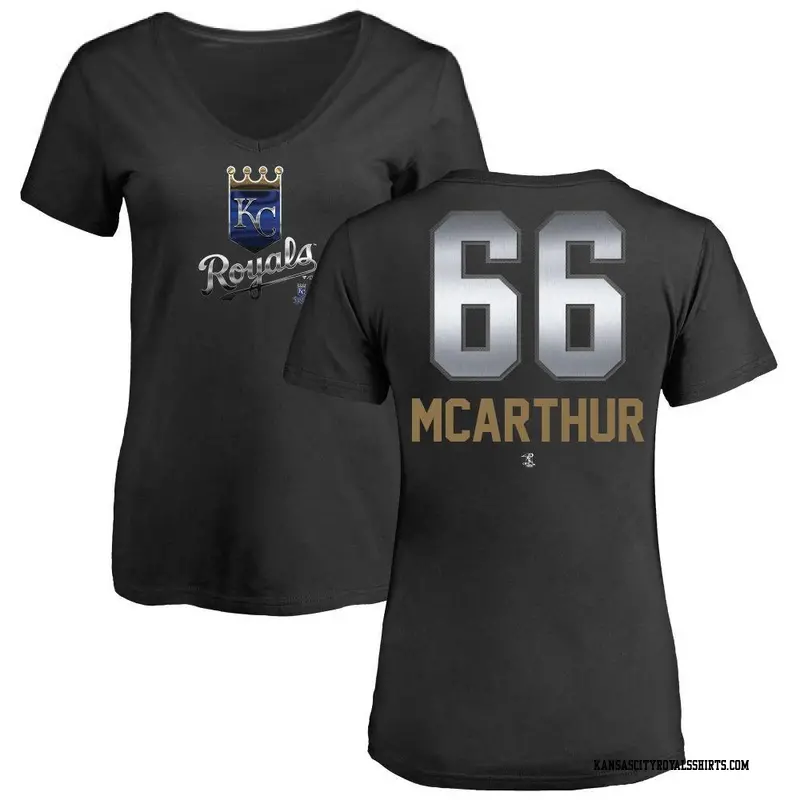 Women's Kansas City Royals ＃66 James McArthur Black Midnight Mascot V-Neck T-Shirt