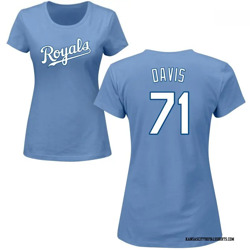 Women's Kansas City Royals ＃71 Wade Davis Light Blue Roster Name & Number T-Shirt