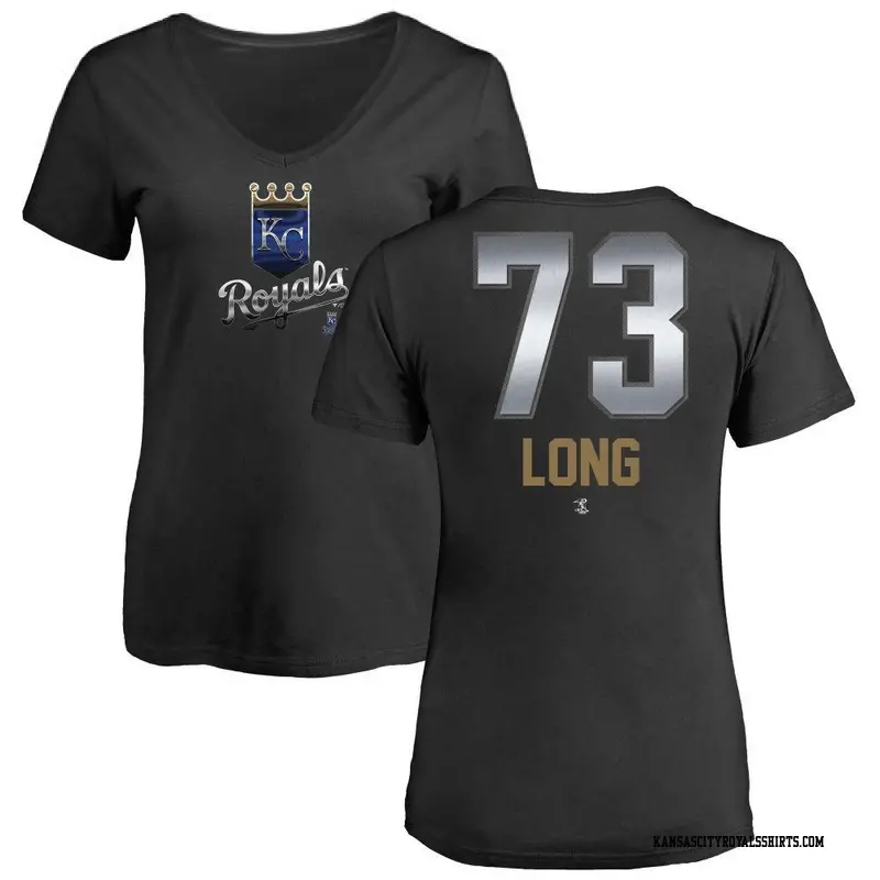 Women's Kansas City Royals ＃73 Sam Long Black Midnight Mascot V-Neck T-Shirt