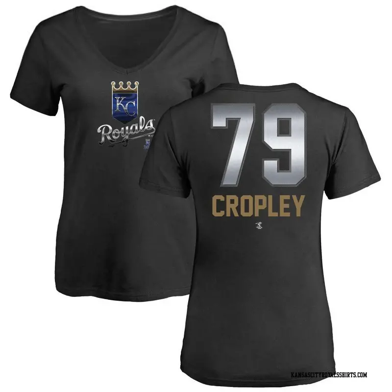 Women's Kansas City Royals ＃79 Tyler Cropley Black Midnight Mascot V-Neck T-Shirt