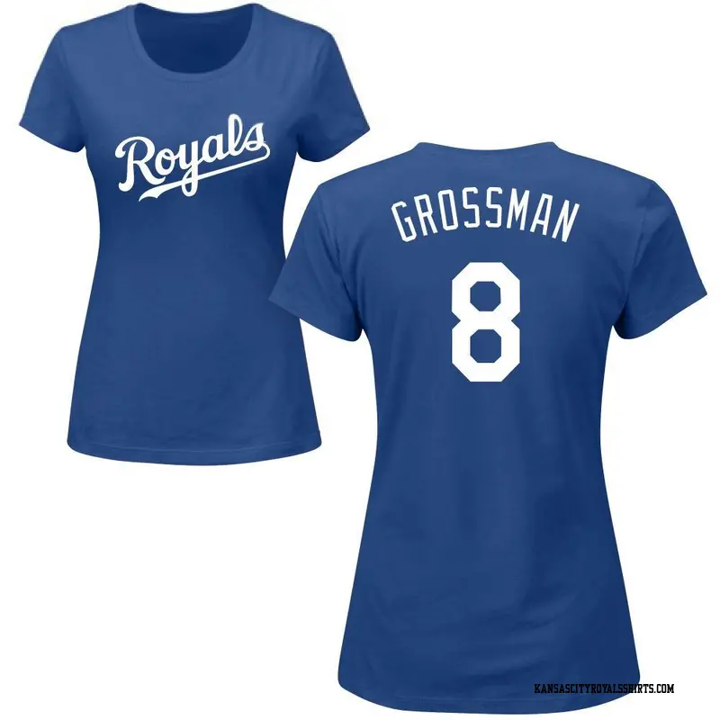 Women's Kansas City Royals ＃8 Robbie Grossman Royal Roster Name & Number T-Shirt