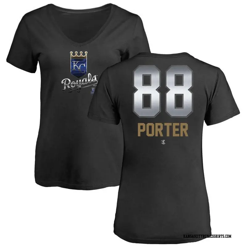 Women's Kansas City Royals ＃88 Logan Porter Black Midnight Mascot V-Neck T-Shirt