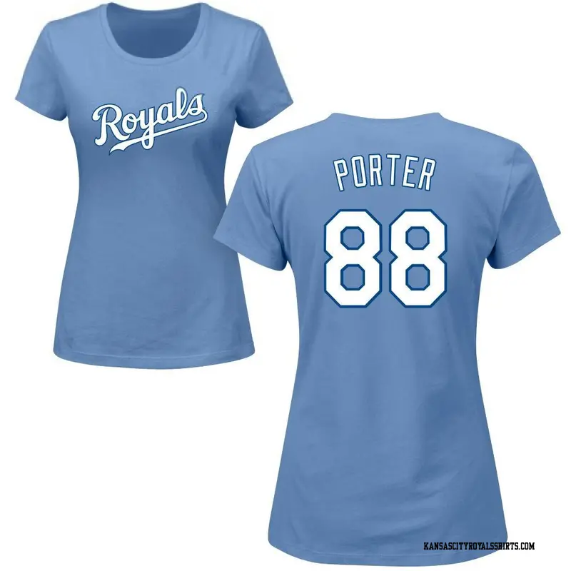 Women's Kansas City Royals ＃88 Logan Porter Light Blue Roster Name & Number T-Shirt