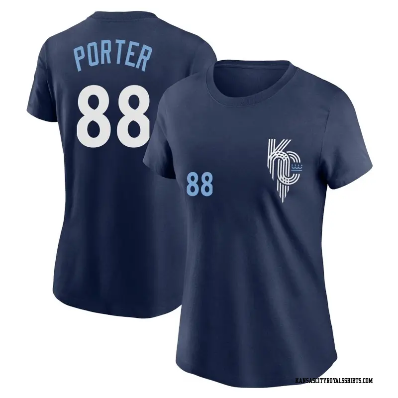 Women's Kansas City Royals ＃88 Logan Porter Navy 2022 City Connect Name & Number T-Shirt