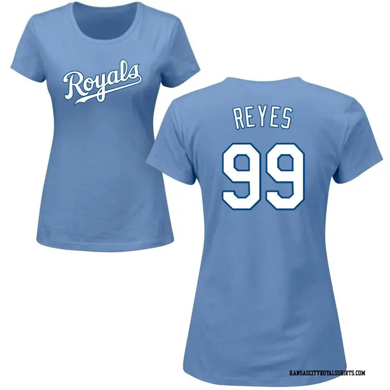 Women's Kansas City Royals ＃99 Franmil Reyes Light Blue Roster Name & Number T-Shirt