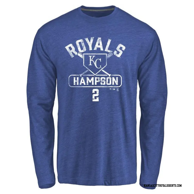 Youth Kansas City Royals ＃2 Garrett Hampson Royal Base Runner Long Sleeve T-Shirt