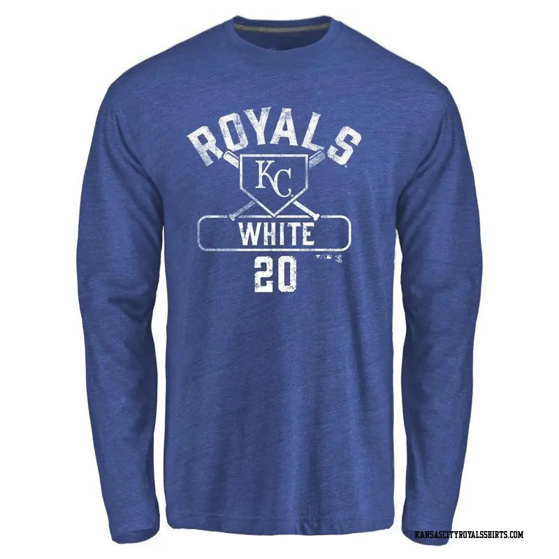 Youth Kansas City Royals ＃20 Frank White White Frank Base Runner Long Sleeve T-Shirt Royal