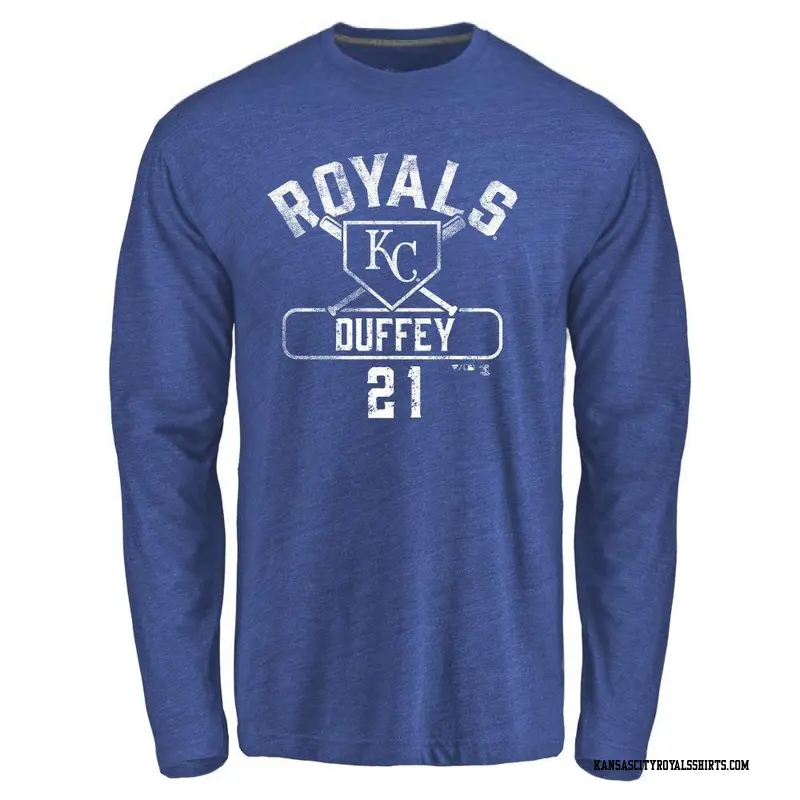 Youth Kansas City Royals ＃21 Tyler Duffey Royal Base Runner Long Sleeve T-Shirt