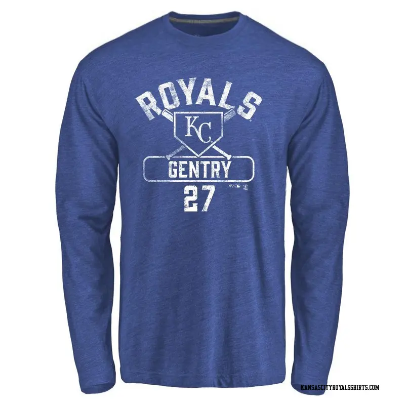 Youth Kansas City Royals ＃27 Tyler Gentry Royal Base Runner Long Sleeve T-Shirt