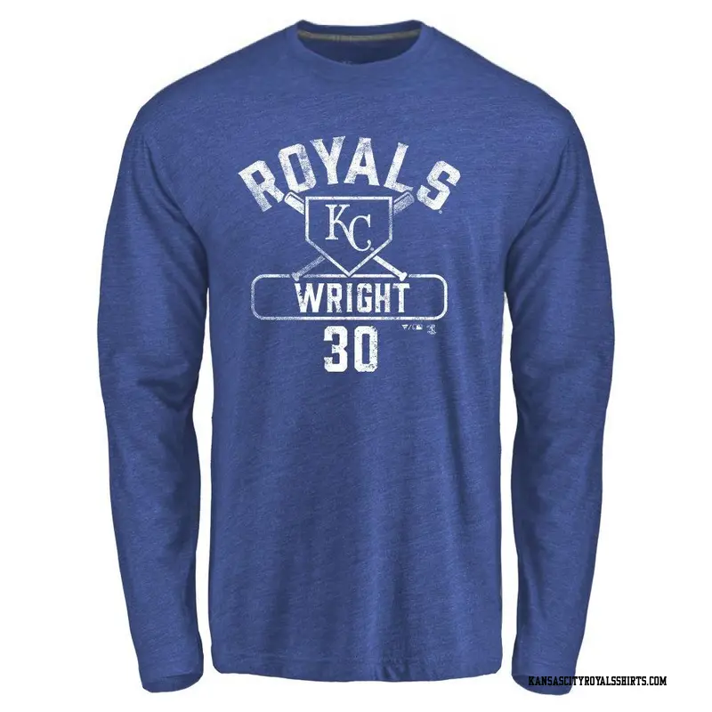 Youth Kansas City Royals ＃30 Kyle Wright Royal Base Runner Long Sleeve T-Shirt